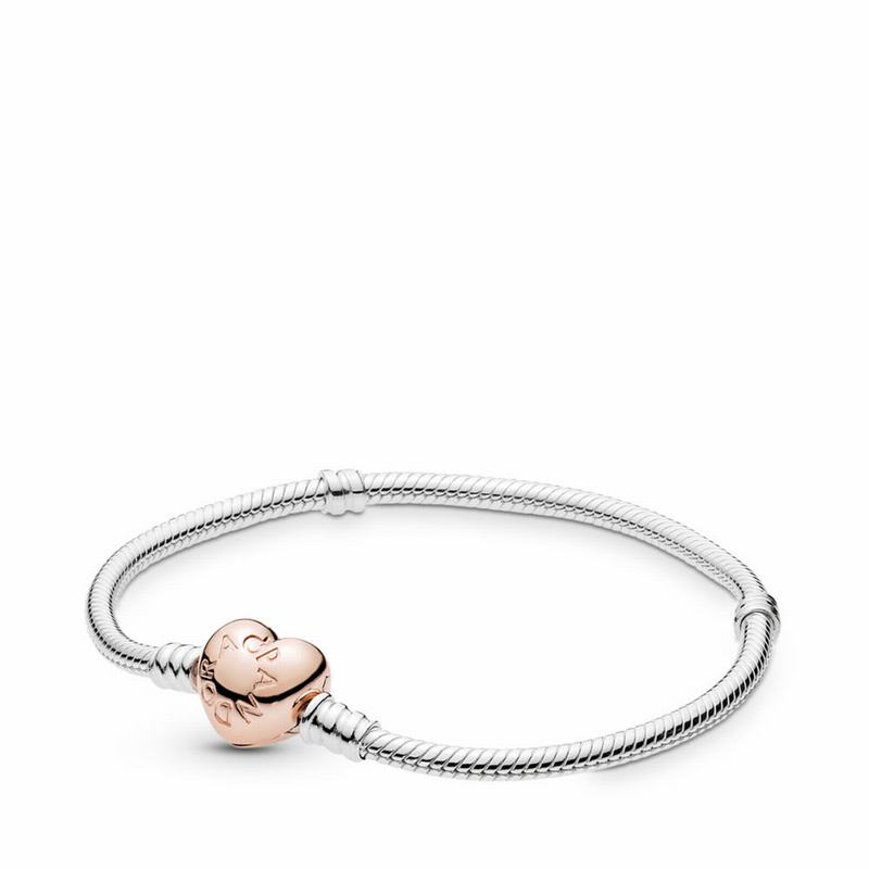 Pandora Moments Heart & Snake Chain Bracelet - Pandora Rose/Sterling Silver - Canada | PS9514GH